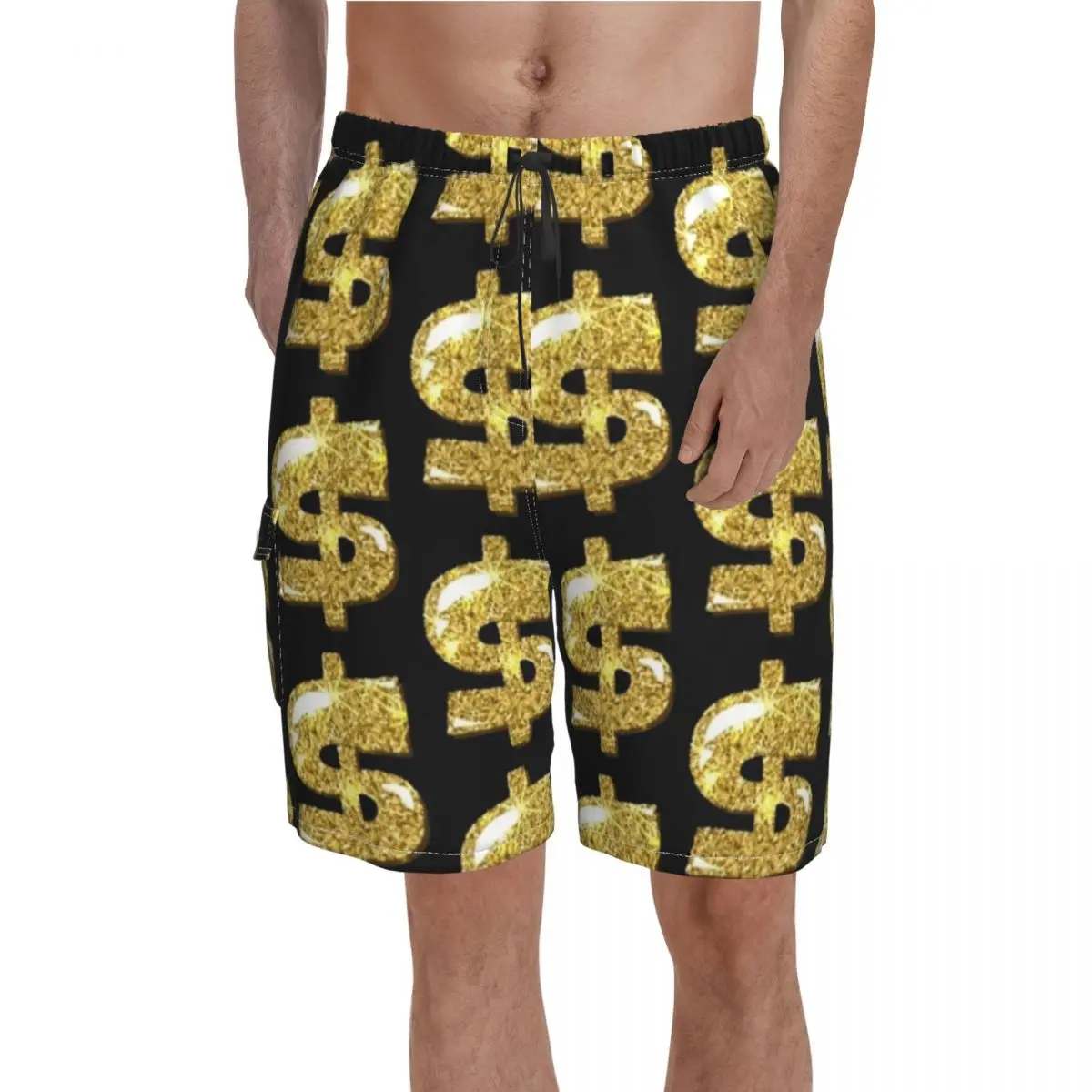 

Dollar Sign Board Shorts Money Gold Swimming Trunks Polyester Men Beach Funny Swim Trunks