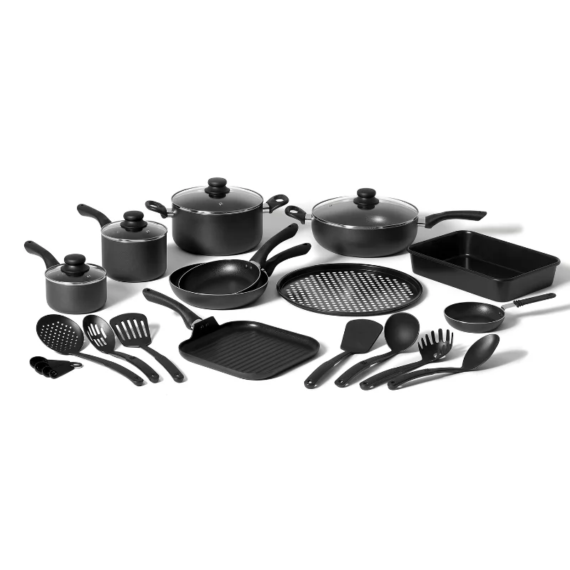 

25 Piece Nonstick Cookware Set Saucepan with Lid Deep Frypan Grill/Fry/Pizza Pan Baking Dish Measuring Spoons Spatula Skimmer