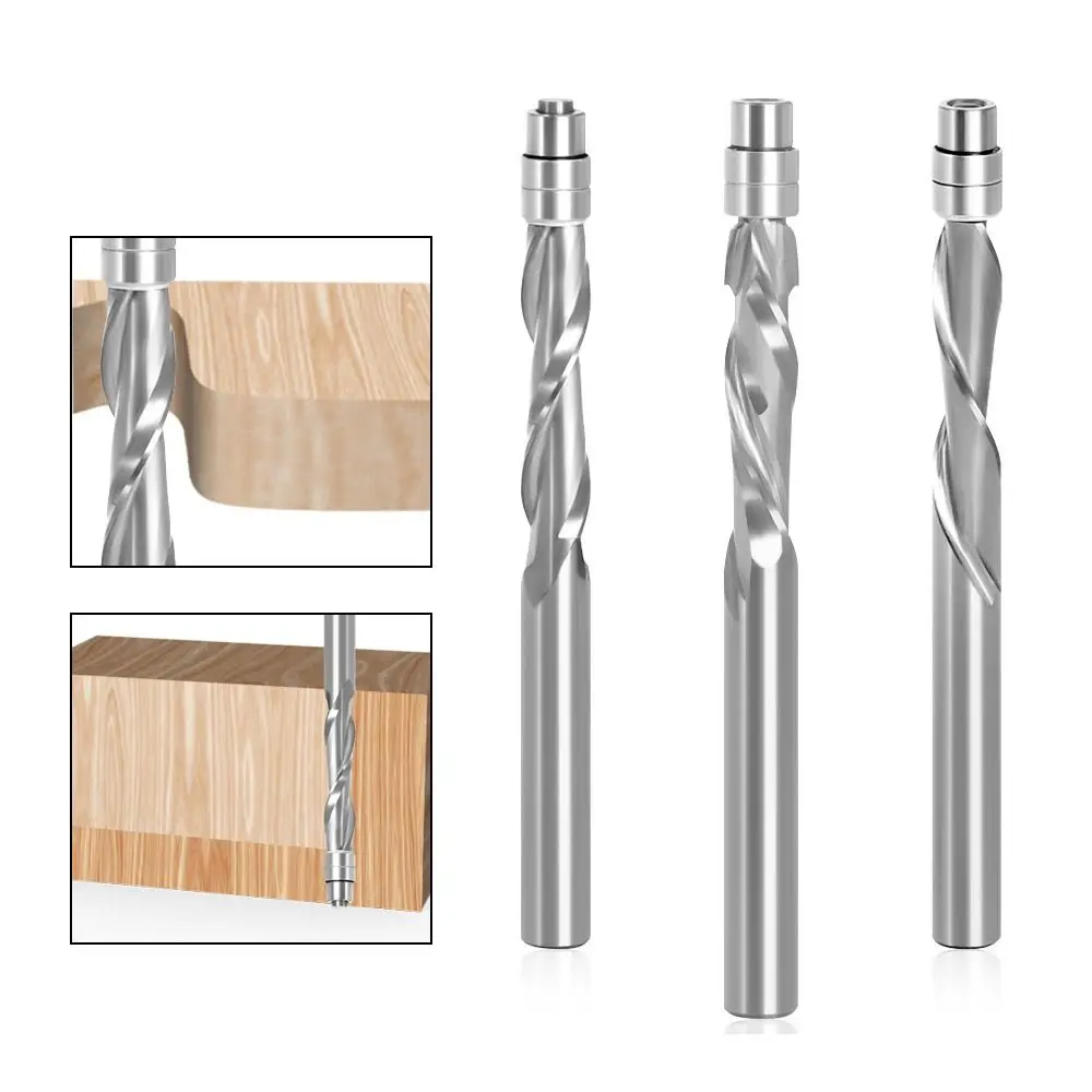 

Solid Carbide Bearing Two Flute 6mm 6.35mm Shank End Mill Router Bits Woodworking Milling Cutters Flush Trim