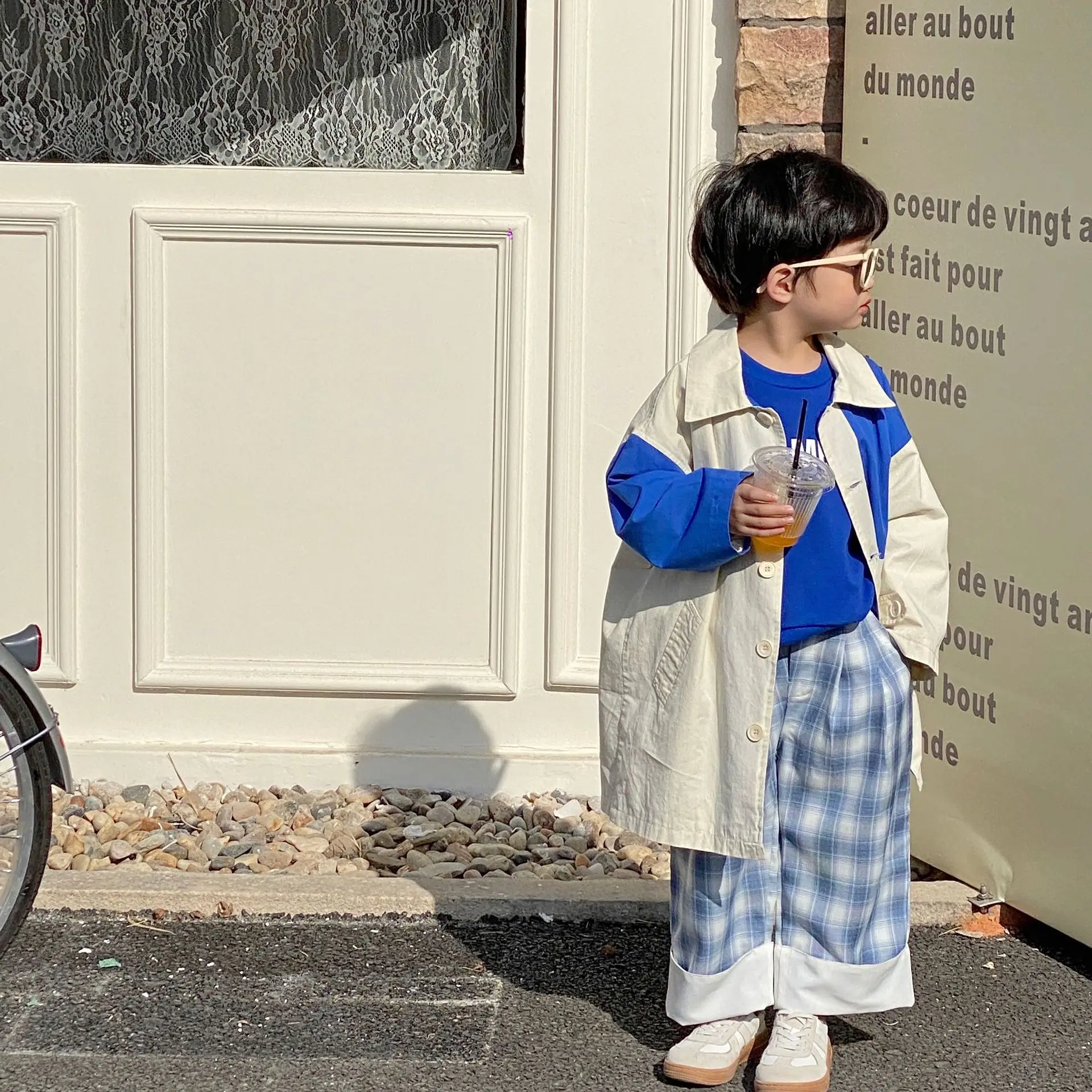 

Spring new Unisex patchwork long style trench jacket Boys loose cotton coats