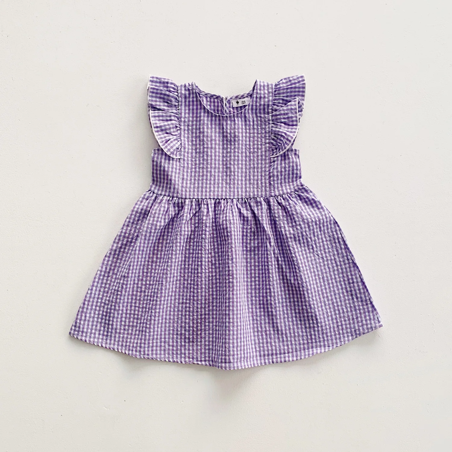 

Платье для девочек, фиолетовые платья принцессы в клетку с летающим рукавом, хлопковый сарафан без рукавов от 4 до 5 лет, летняя детская одежд...