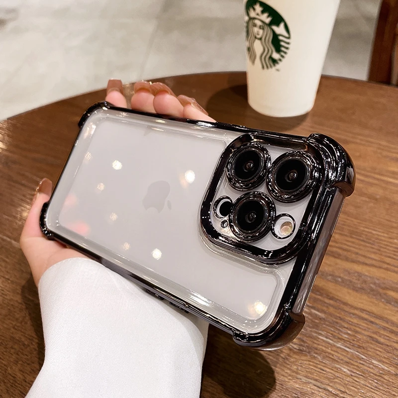 Роскошный благородный черный прозрачный чехол для телефона iPhone 13 12 11 Pro Max 14 X Xs XR, противоударный прозрачный чехол-бампер для тяжелых условий эксплуатации