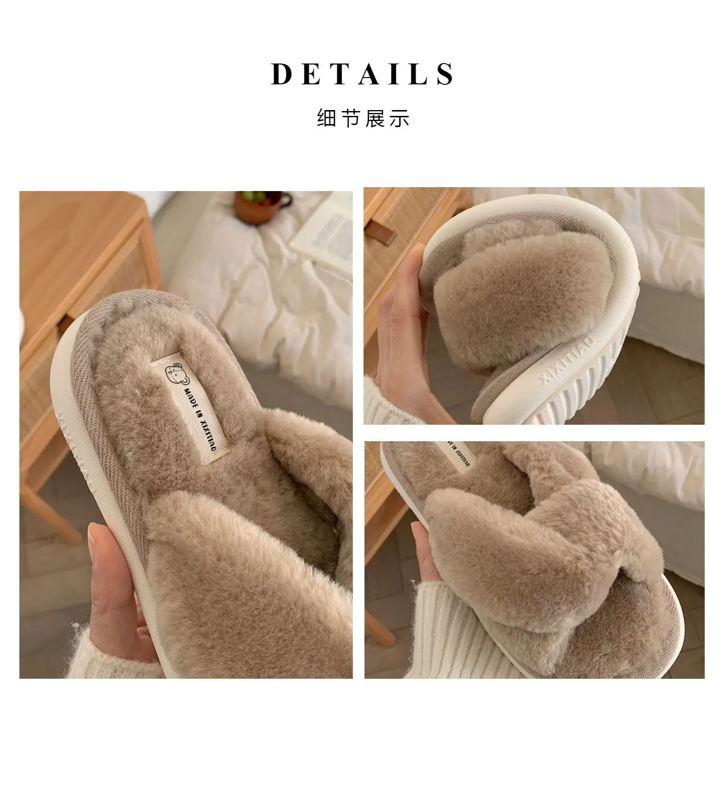 Fashion Cross Fluffy Fur Slippers 2022 New Women Winter Home Warm Plush Slippers Home Indoor Floor Flip Flops House Fur Slippers