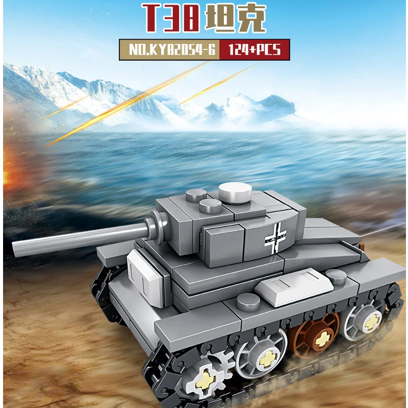 8 In 1 Military Panzer Tank Russian Land Battleship KV-VI Model Building Block WW2 T38 Army Vehicle Construction Toys Gifts |