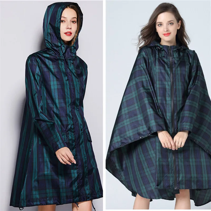 Green Plaid Raincoats Women Men Waterproof Jacket Hooded Rain Coat Ponchos Trench Cycling Cloak Female Chubasqueros