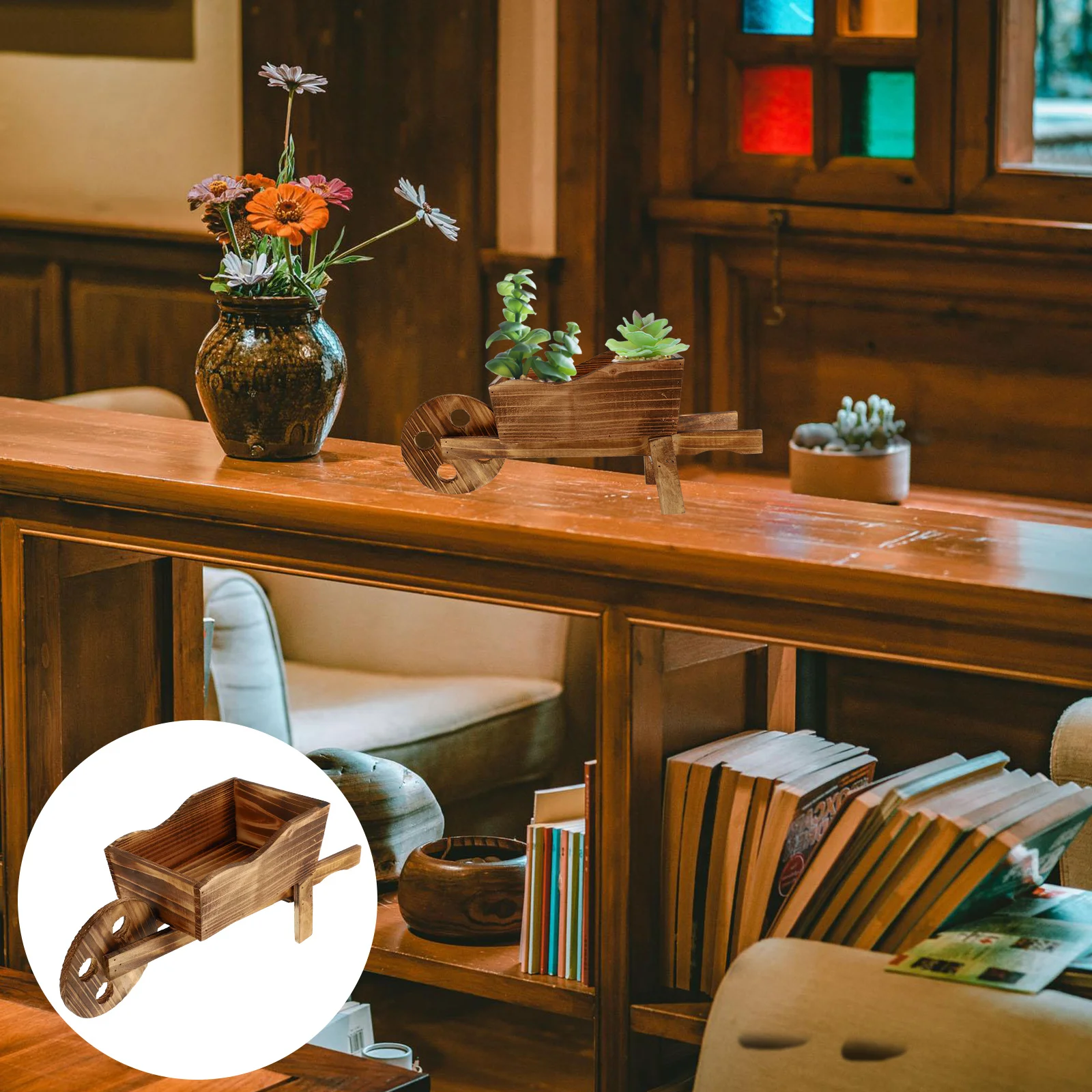 

Pot Cart Planter Wooden Flowerpot Flower Wheelbarrow Wagon Holder Planters Cute Rustic Vintage Box Wood Ornamental Boxes