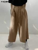 incerun korean style new mens loose comeforable pantalons male solid color comeforable trousers cropped flared long pants s 5xl