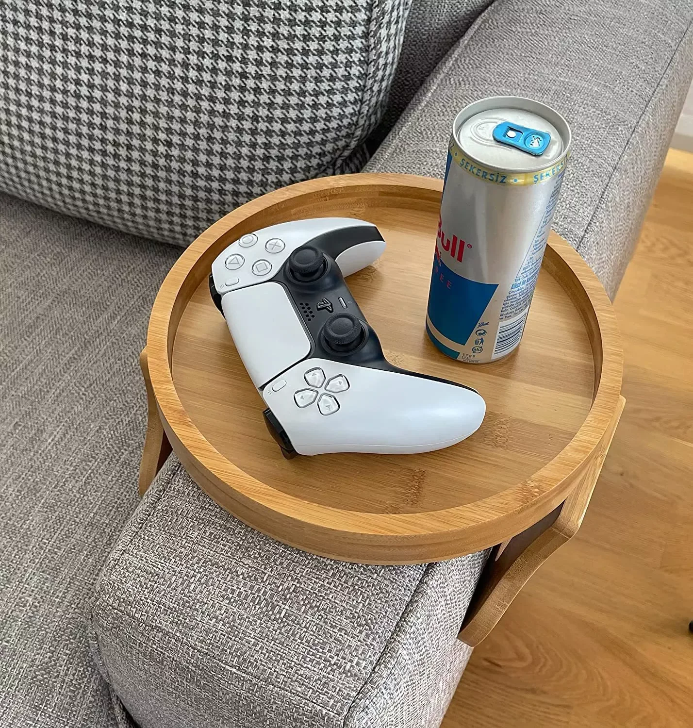 

Sofa Tray Table Sofa Armrest Clip-On Tray Natural Bamboo Sofa Tray Practical TV Snack Tray For Remote Control Coffee Snacks