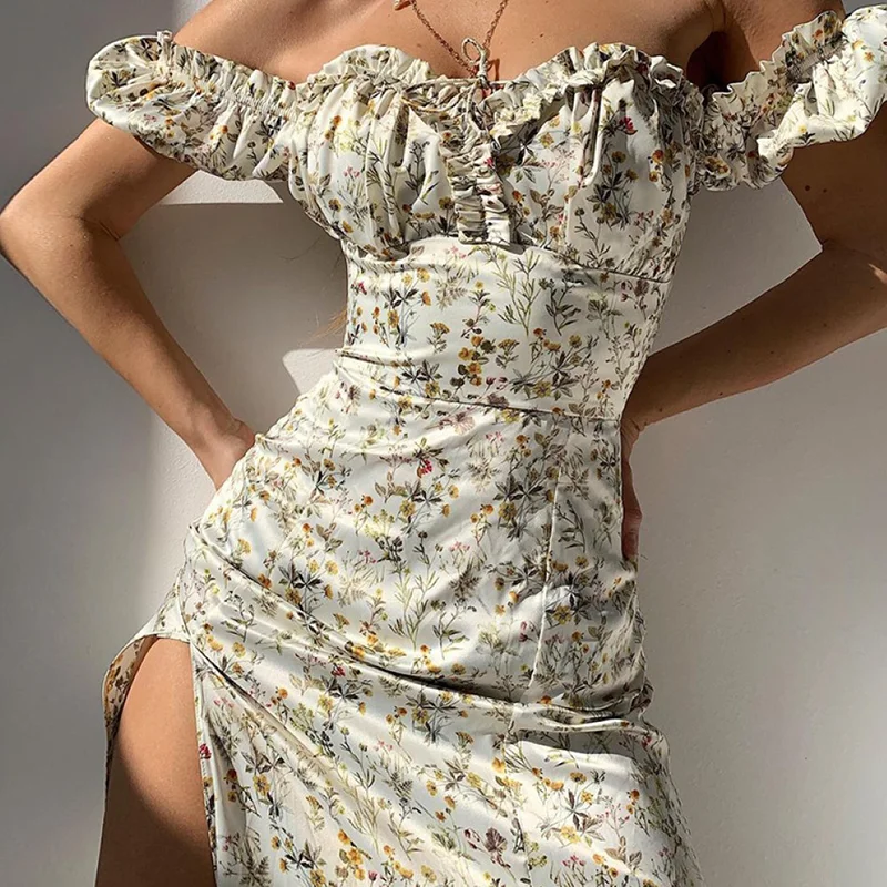 Женское облегающее платье с цветочным принтом кружевное до середины икры