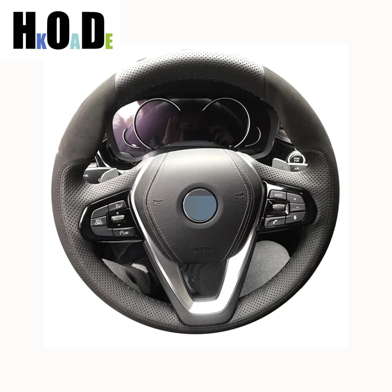 

For BMW X3 G01 X4 G02 X5 G20 G21 G30 G31 G32 G05 X7 G07 Z4 G29 Black Genuine Leather Suede Car Steering Wheel Cover