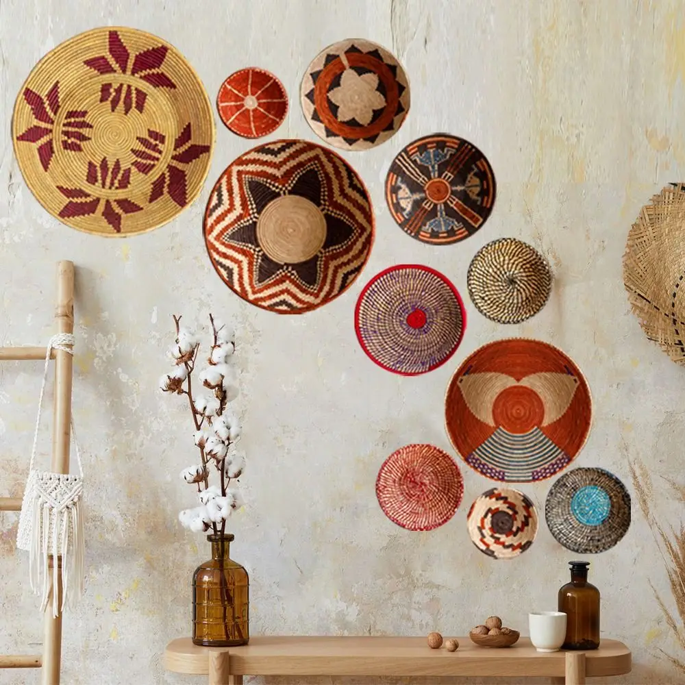 Плетеные наклейки из ротанга в богемном стиле съемные настенные ПВХ