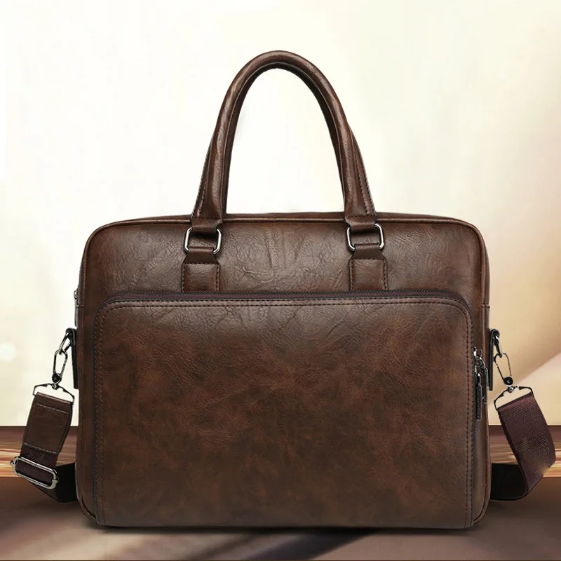 Large Capacity Business Men Briefcases Bag 14 inch Laptop Bags Travel Fashion Handbags Male Leather Office Shoulder Bags