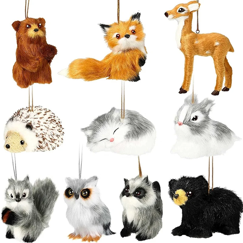 

10 Pieces of Stuffed Animal Decoration Woodland Furry Animal Ornaments Hanging Fur Christmas Ornament Decoration