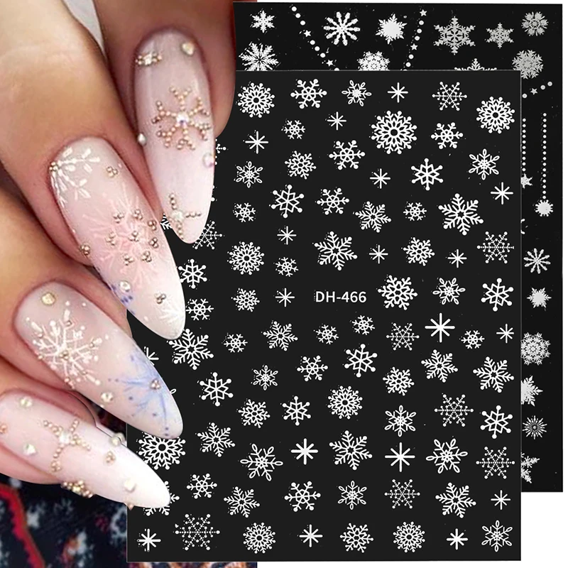 

3D Christmas Nail Stickers White Snowflake Nail Art Stickers Winter Christmas Nail Decals Xmas Snowflakes New Year Nail Designs