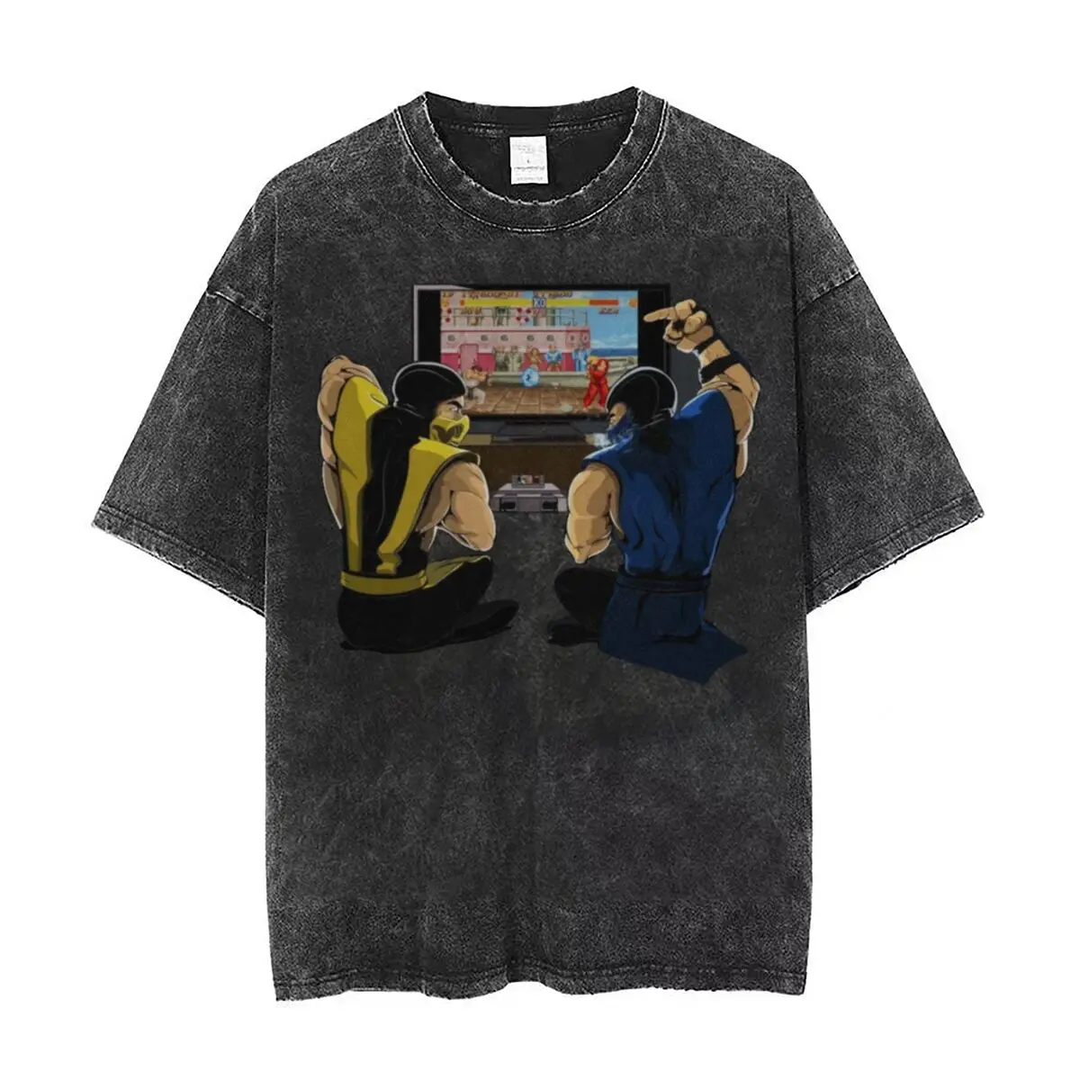 

Washed T Shirts Mortal Kombat Sub Zero VS Scorpion Hip Hop T-Shirts Harajuku Mk11 Retro Fighting Arcade Game Streetwear Tees Men