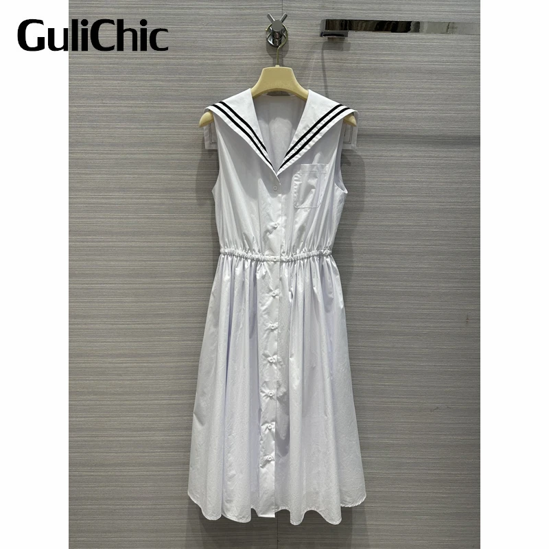 

Женское однобортное платье с матросским воротником GuliChic, Удобное повседневное платье контрастных цветов без рукавов с вышивкой в полоску и надписью, 2,24