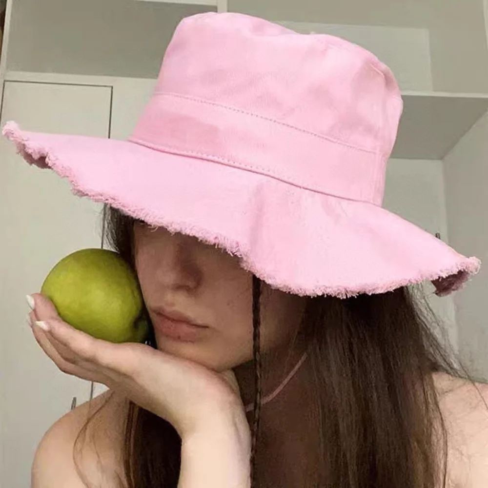 

Panama Hat Fashion Solid Color Women's Folding Hat Bucket Hat High Quality Cotton Fisherman Hat Unisex Sunscreen Beach Hat
