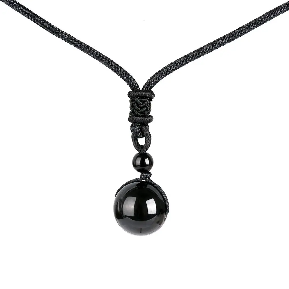 

Fashion Lucky Men Blessing Necklace Obsidian Pendant Amulet Round Ball