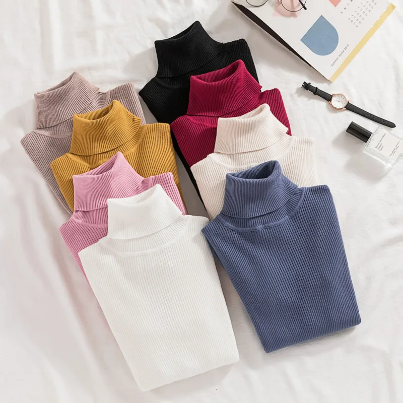

2022 Turtleneck Women Autumn Winter Knitted Sweaters Basic Primer Pullovers Korean Sweater Slim-fit Pullover Jumper Warmth H91