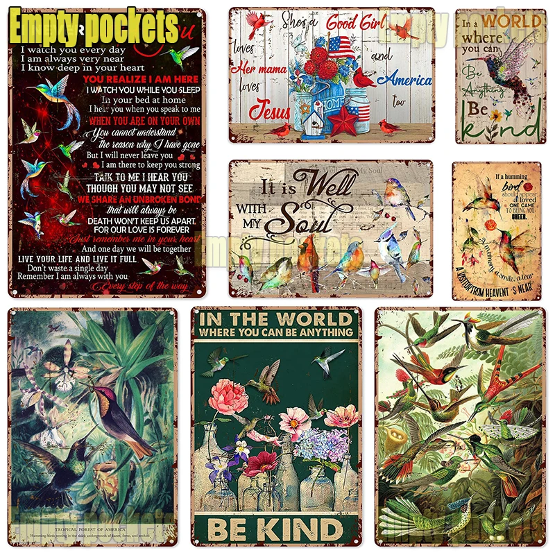 

Металлический Настенный художественный декор с птицами, знания о Колибри мира, жестяной знак, украшение, винтажный шикарный металлический ...