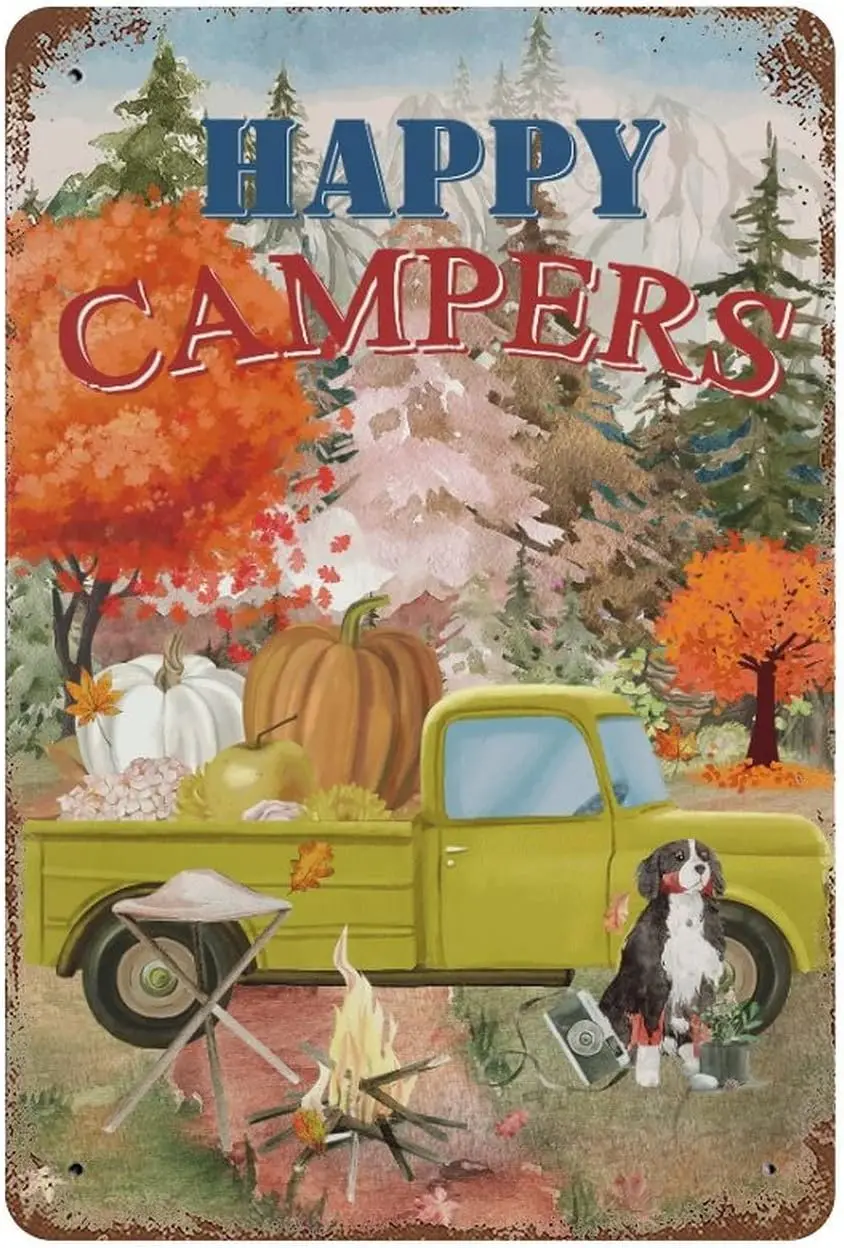 Mn Cve Stuff Hppy Cmperss Fll Dog Metl Sgn Cmpers Pumpkn Tn Vntge 812 nch Wll Декор для дома Frmho