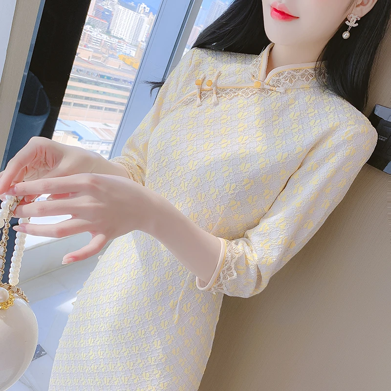 

COIGARSAM Elegant Dresses Women 2022 New Chinese Style Cheongsam Dress Dropshipping
