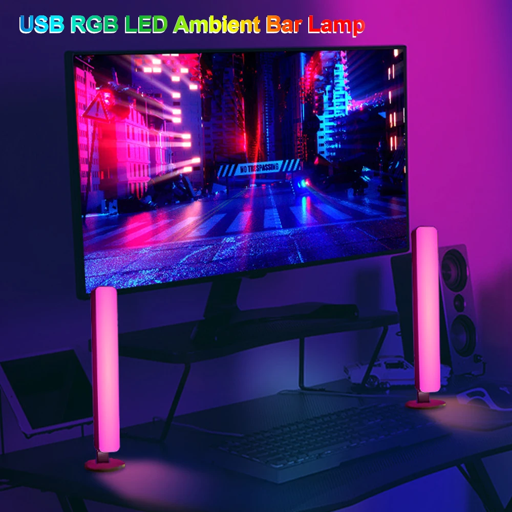 

RGB Music Sync Rhythm Pickup Ambient Lamp LED Night Lights with 4 Dynamic Modes Remote Control TV Wall Computer Game Room Decor