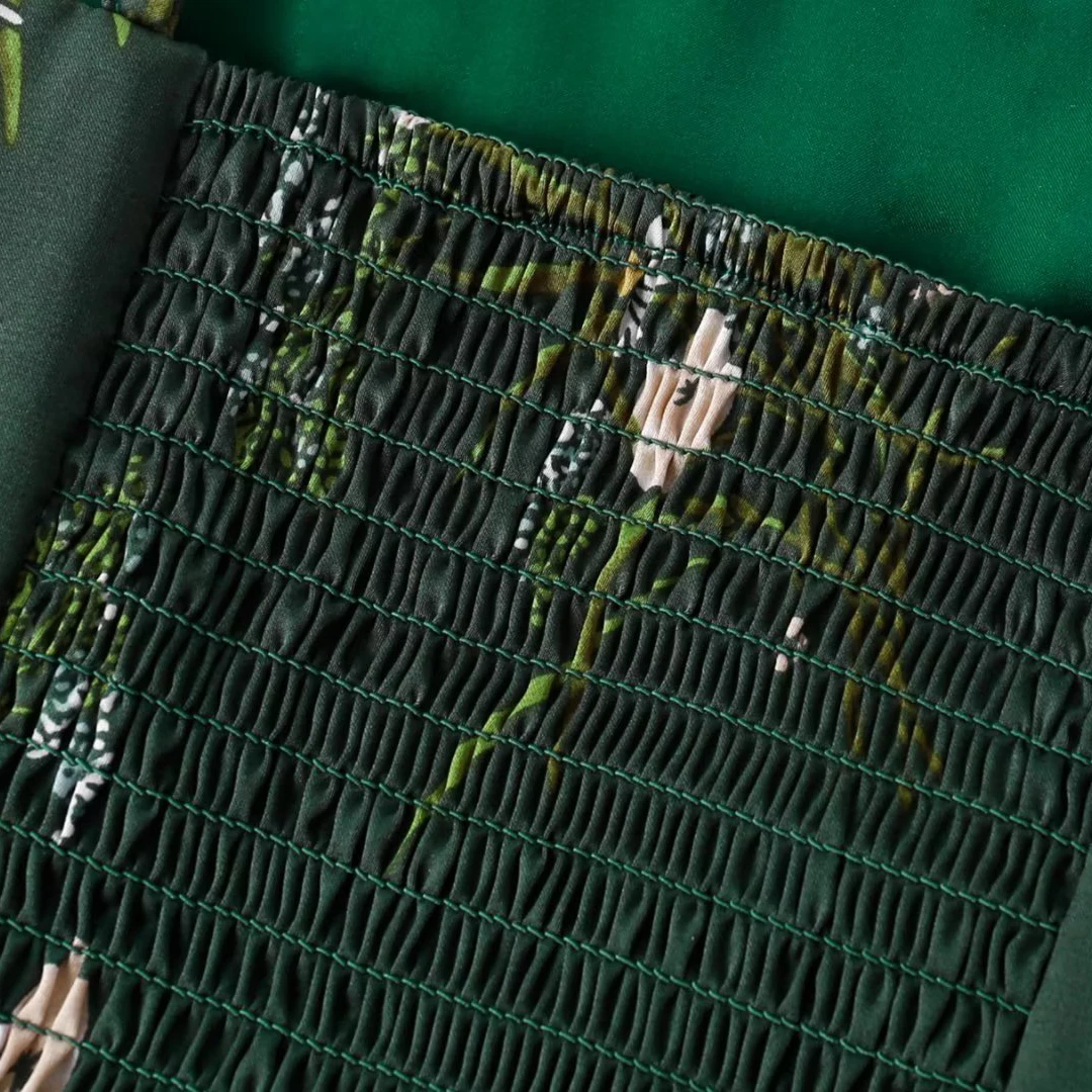 Женский атласный корсет на шнуровке зеленый топ с цветочным принтом в стиле