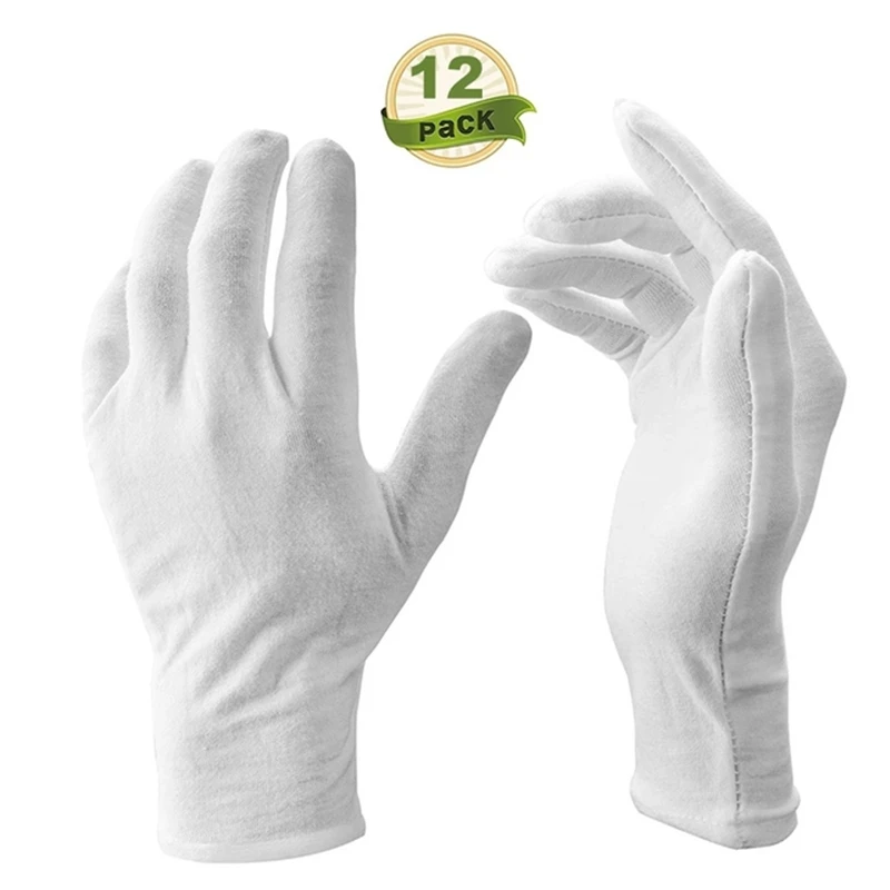 6/12/24/36 Pairs/Lot White Soft Cotton Ceremonial Gloves Stretchable Lining Glove for Male Female Serving/Waiters/Drivers Gloves