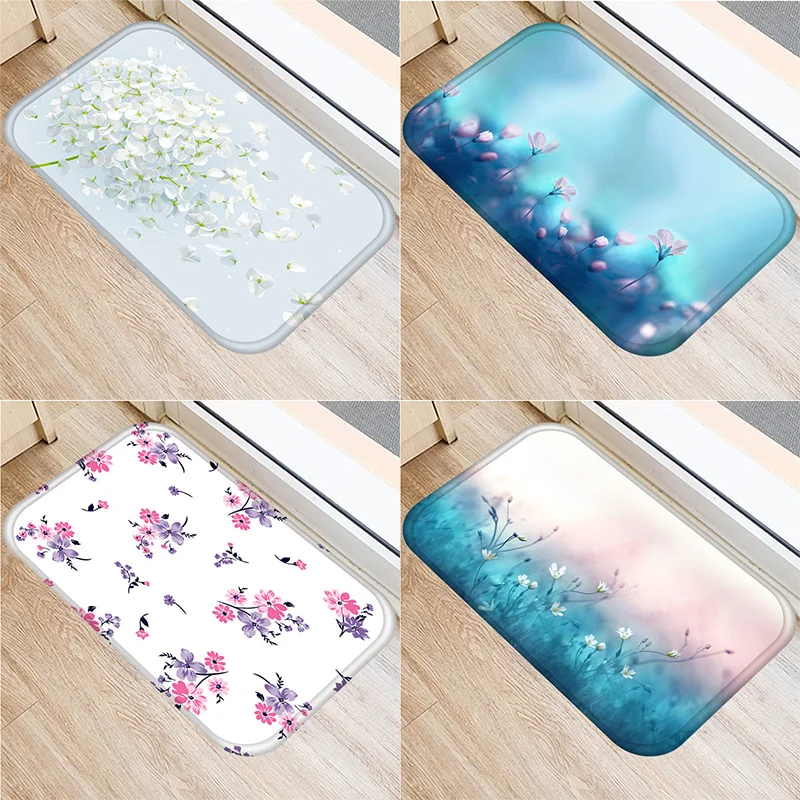 

40*60cm Flower Plant Scenery Pattern Door Mat Floor Mat Non-slip Bathroom Kitchen Mat Living Room Room Home Decor Mat