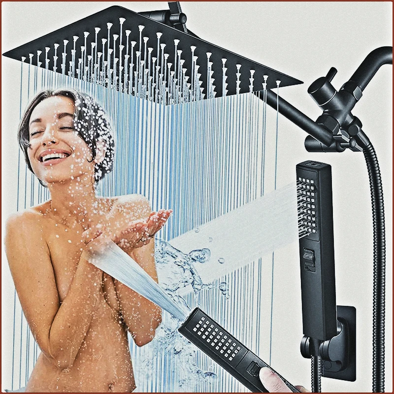 

8/10/12 Inch Black Shower Set Luxury Bathroom Rain Showers System Bathroom Faucets Adjustable Shower System with Hand Showerhead
