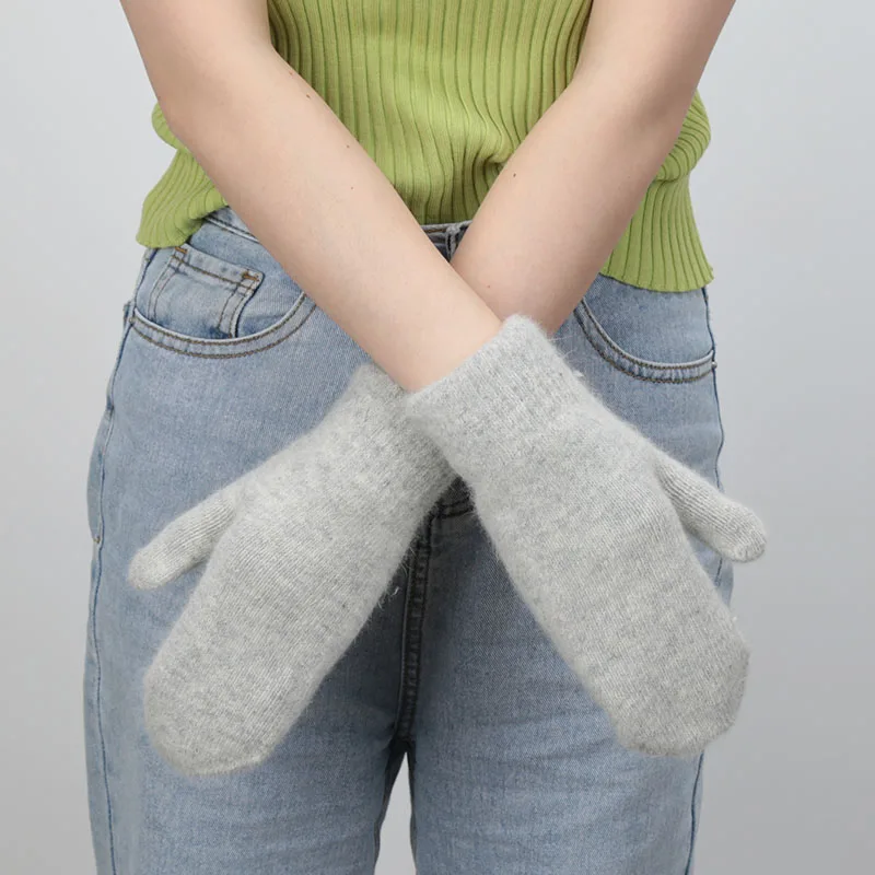 

1 Pair Women Double-layer Faux Rabbit Hair Gloves Winter Korean Version Solid Color All Fingers Female Gloves Girls Mittens