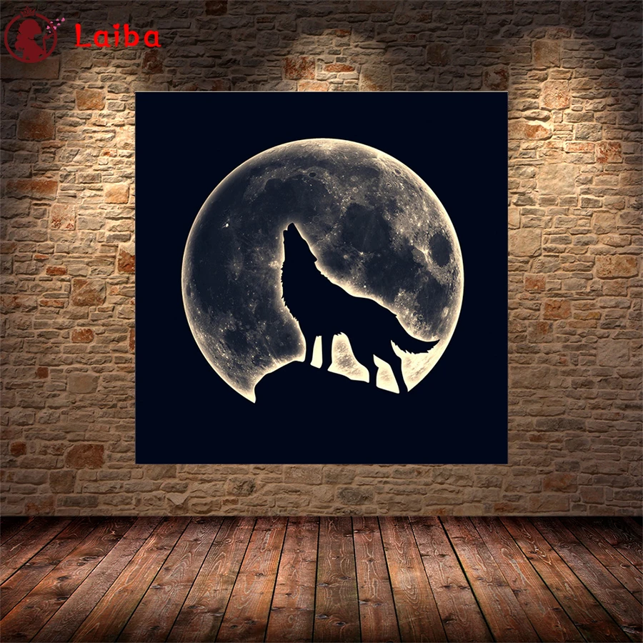 

5D DIY Diamond Embroidery Black Gold Art Wild Animal Moonlight Wolf Cross Stitch Diamond Mosaic Painting Needlework Handicraft