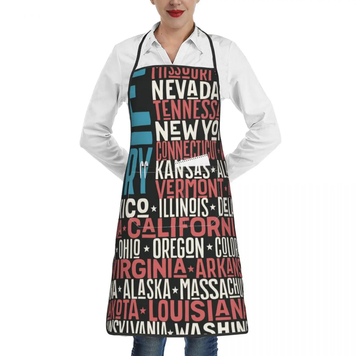 

United State America Flag States Map Apron for Men Women Adult Kitchen Chef Bib Tablier Cuisine Cooking Baking Painting