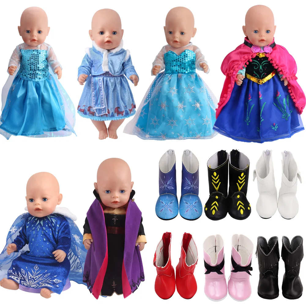 

43cm Reborn New Born Baby Doll Clothes Kawaii Blue Queen Princess Dress Fits 18 Inch American Doll Toy Accessories Doll Gifts