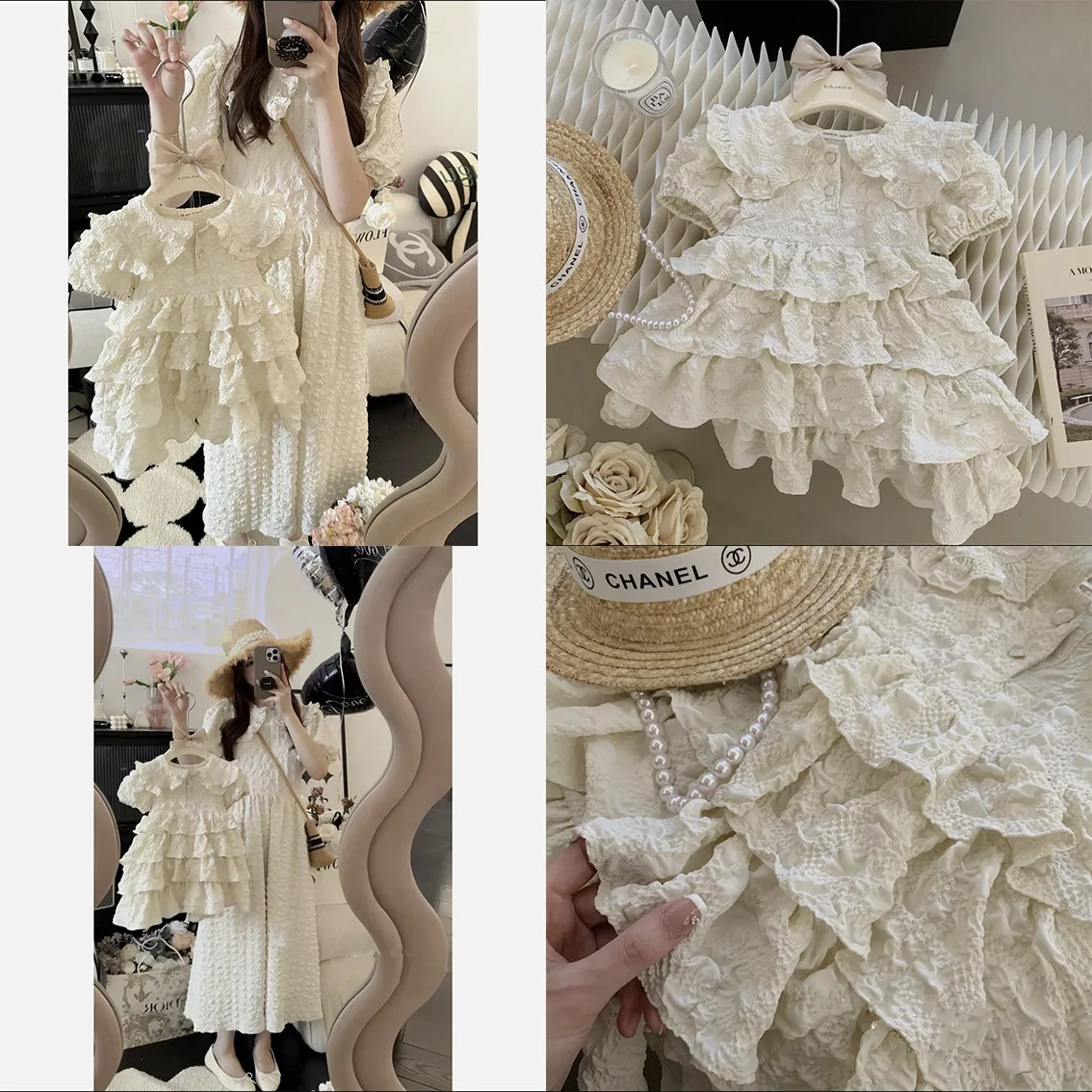 

Family Matching Clothes Spring Summer Solid Dress Mother Daughter Short Sleeve Dress Women Dress Girl Fringed Dress 0-7Y