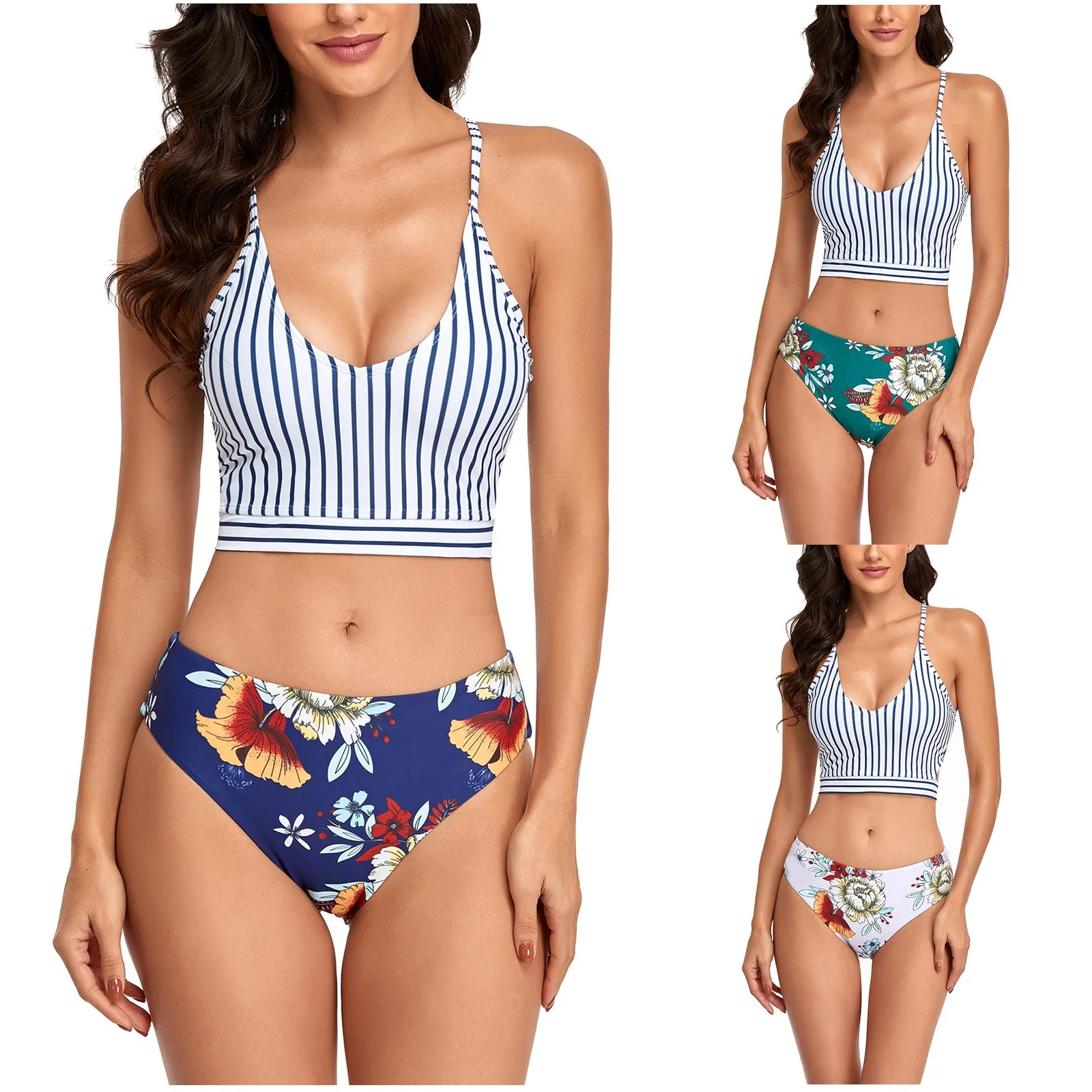 

Bathing Suit Piece Shorts Top Two Print Swimsuits Womens Bikini Swimwear Female Bathing Suit Brazilian Split Swimsuit