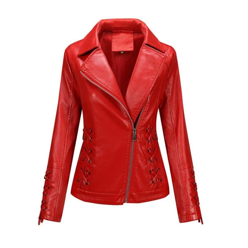 autumn winter womens leather jacket women Oblique zipper red Motorcycle jackets for women 2022 women coat enlarge