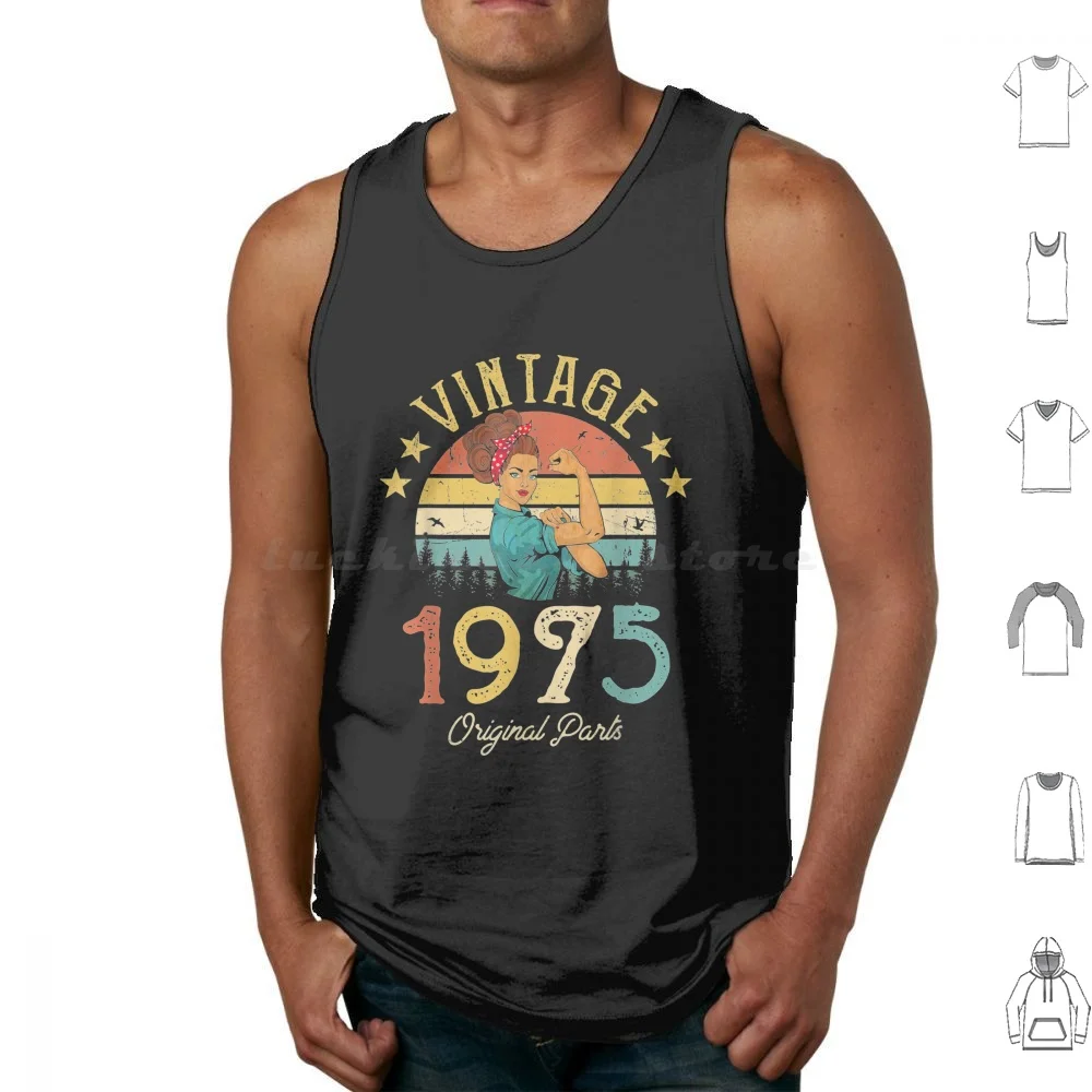 

Vintage 1975 Made In 1975 44Th Birthday 44 Years Old Gift Tank Tops Vest Sleeveless Click I Day Since As Fiance Braves 44