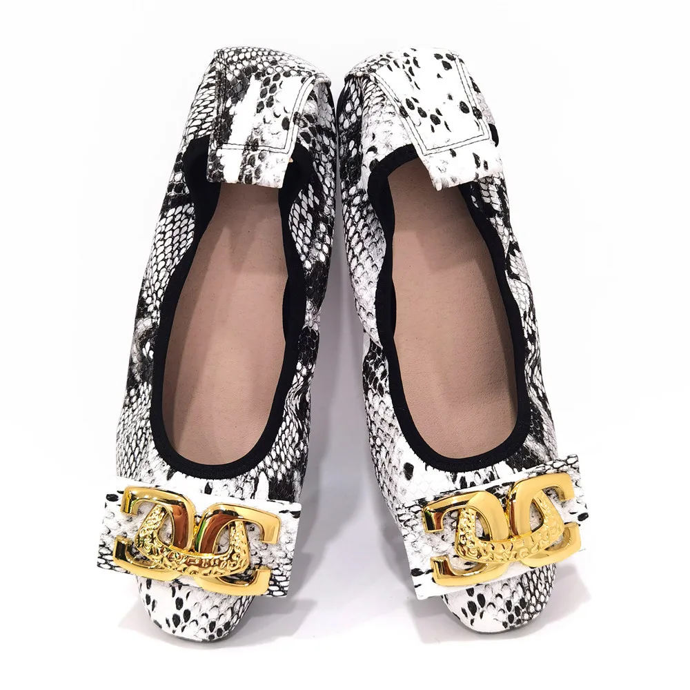 

306 Comfortable Snake Print Women's African Casual Shoes Fashion Alloy Design Casual Pumps Flat Ballerina Shoes for Women 40 41
