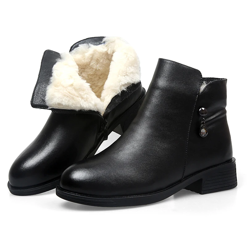 

Ботинки женские зимние из воловьей кожи, на низком каблуке, Нескользящие