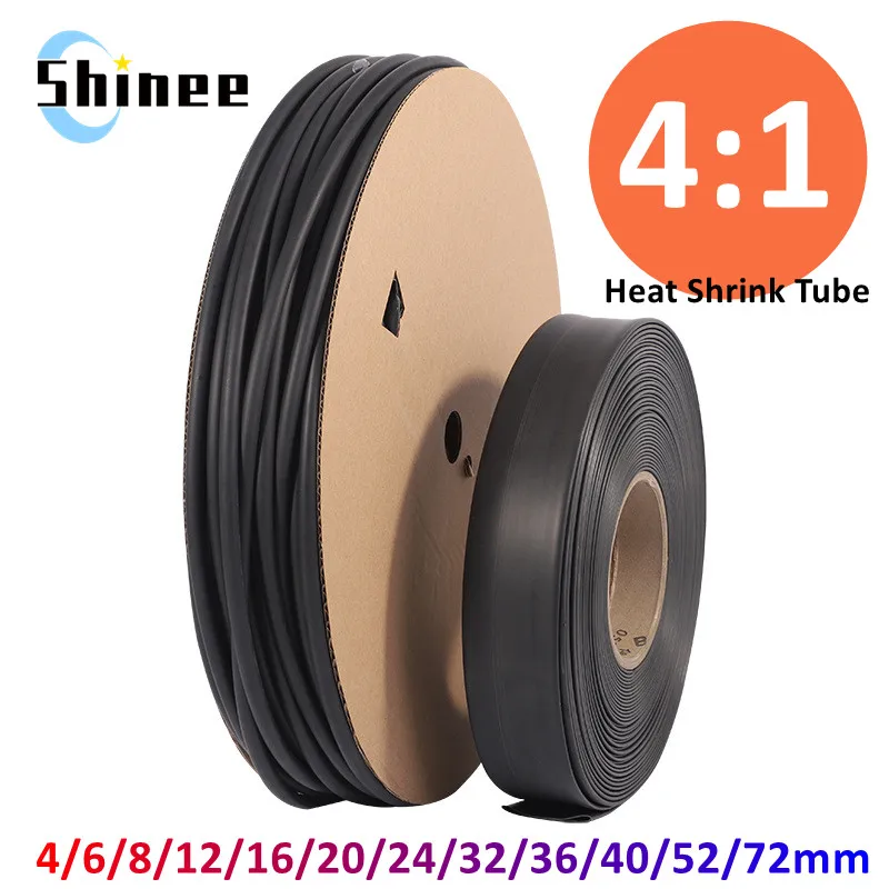 1/5/10/25/50M 4:1 Heat Shrink Tube with Glue Dual Wall Tubing Diameter 4 6 8 12 16 20 24 40 52 72mm Adhesive Lined Sleeve Wrap