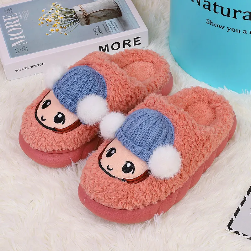 Winter Cute Slippers Men Women Slippers Home Fashion Bedroom Couples Shoes Plush Warm Cotton Slippers Non-slip Men Shoes Women
