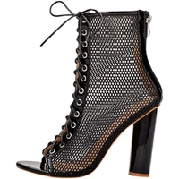 women summer ankle boots strap breathable mesh crystal thick heel fish mouth open toe fashion street nightclub women shoes kc190