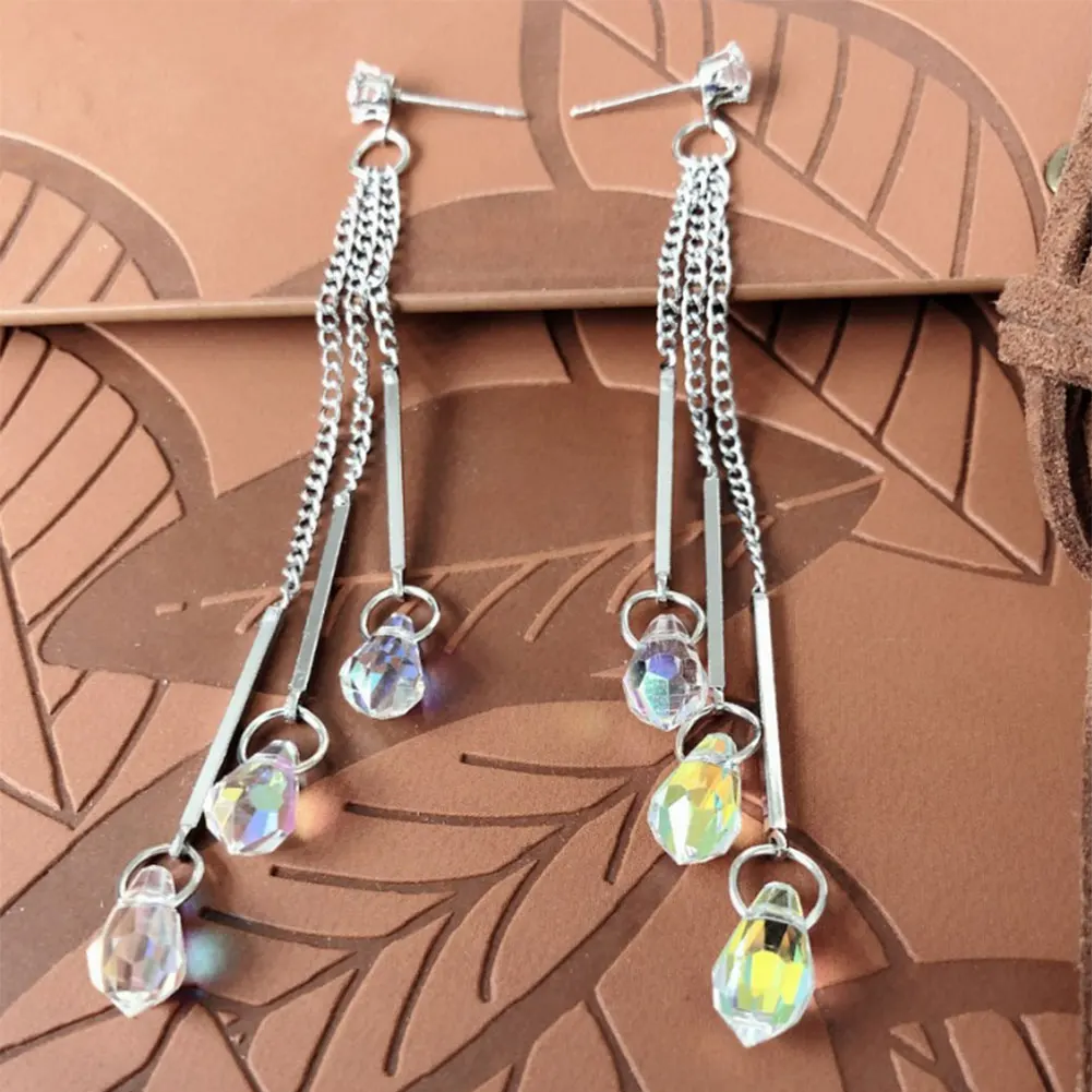 

1 Pair Fashion Drop Tear Cut Dangle Earrings Women Elegant Long Tassel Chain Pendant Party Jewelry