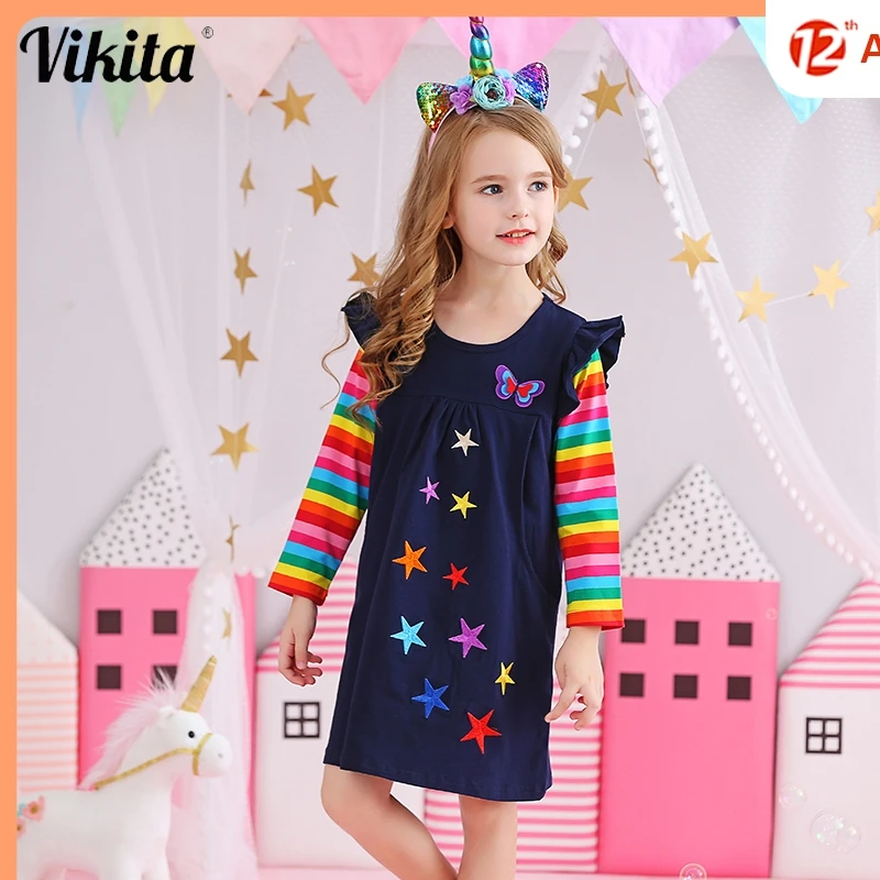 VIKITA/Брендовые платья для девочек Детское платье в полоску малышей Roupa Infantil