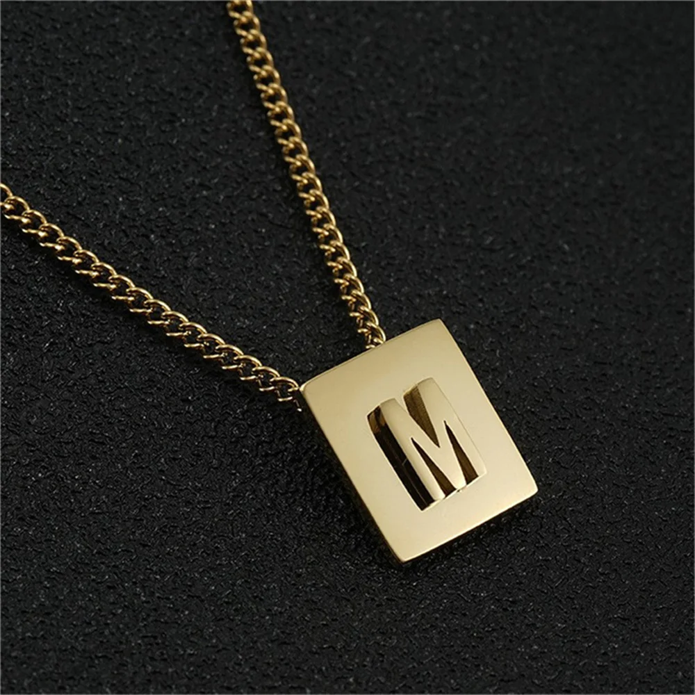 5pcs Initial Letter Pendant Necklaces for Men Charm Gold Color Stainless Steel Letter Square Necklace For Women Alphabet Jewelry