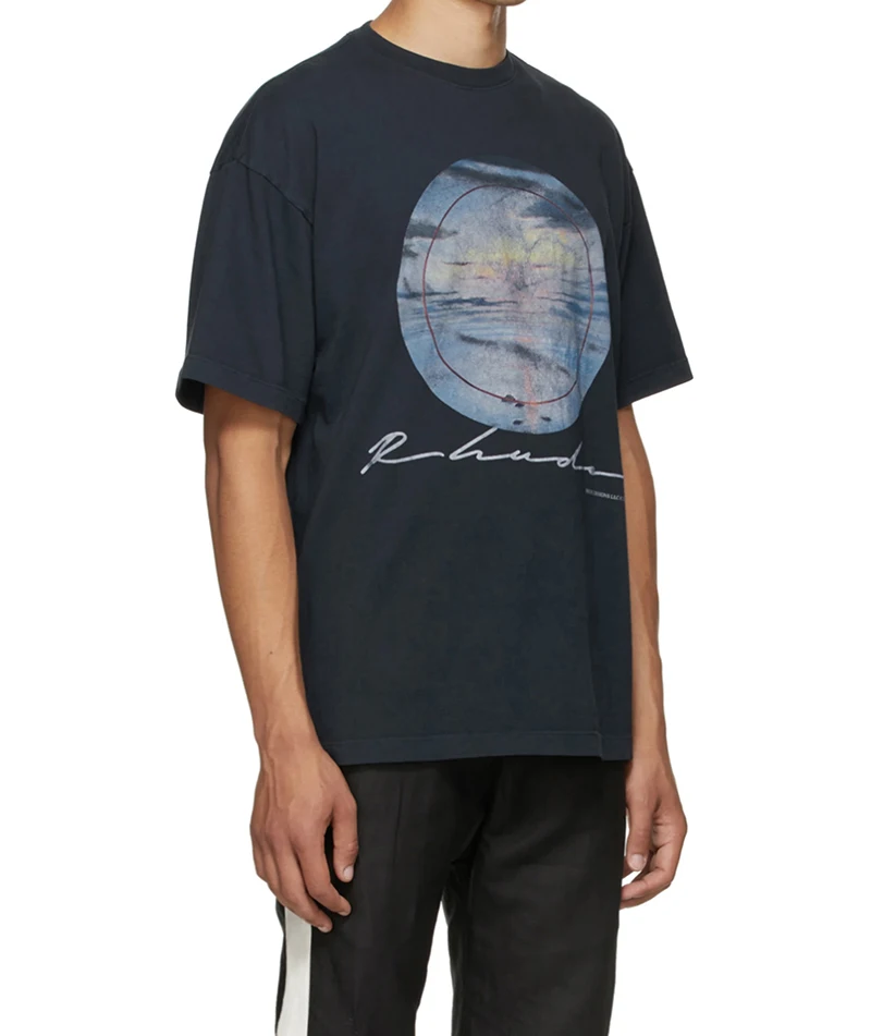 

RHUDE Sunset Retro Black Print High Street Men Women 1:1 Short Sleeve T-Shirt
