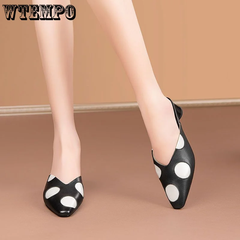 WTEMPO Pointed Mid Heels Slippers Women Summer Shoes Sexy Sandals Leather Mules Shallow Slides High Heel Shoes Dropshipping