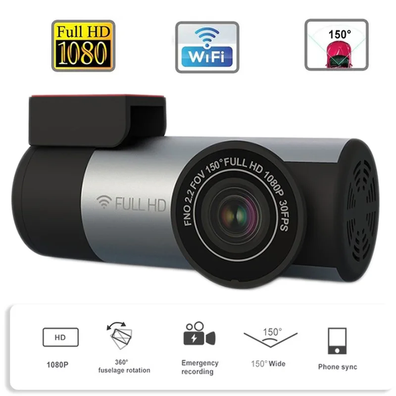 

1080P Car Wifi Driving Recorder 150° Wide Angle Car Cam with Parking Monitor Night Vision G-Senor Loop Recording Auto Dash Cam